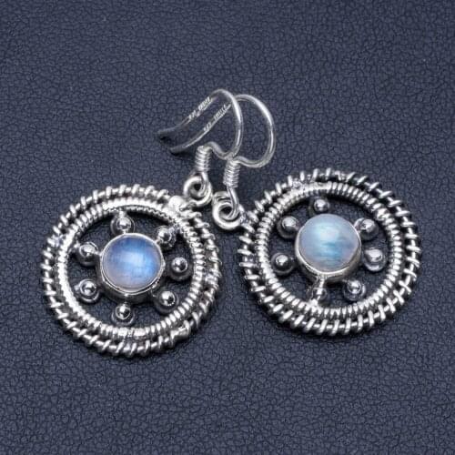 Natural Rainbow Moonstone 925 Sterling Silver Earrings 1 1/4" Q1371