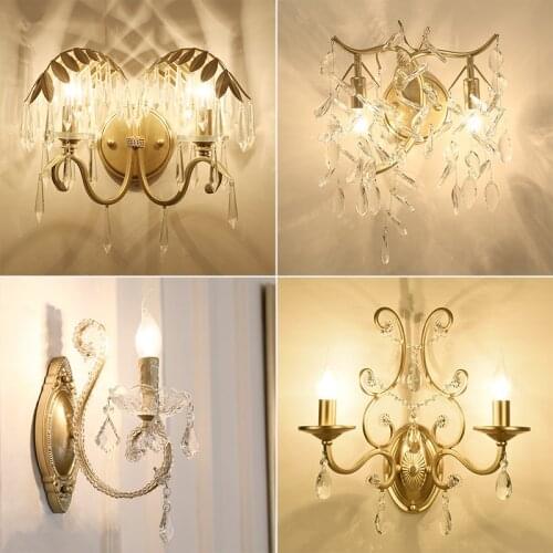 Modern art E14 golden crystal wall lamps living room bedroom bedside mirror headlight corridor aisle creative lights