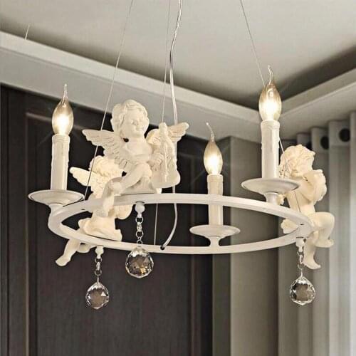 Modern Lamps lustre Lighting Led Pendant Creative Crystal Chandeliers With The Angel For Living Room Light lw591158py