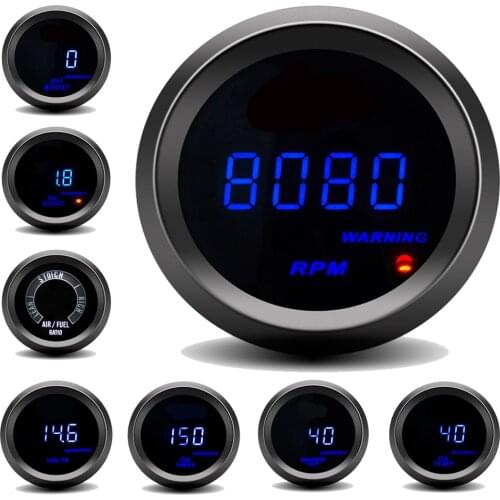 52mm Tachometer Car Turbo Boost Gauge PSI BAR Water Temp Gauge Oil Temp Oil Pressure Gauge Voltmeter Rpm Gauge Vacuum Gauge