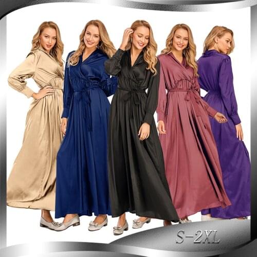 Turkey New Fashion Womens Clothing Long Dress V-neck Dubai Islamic Muslim Dress islamic clothing women muslim