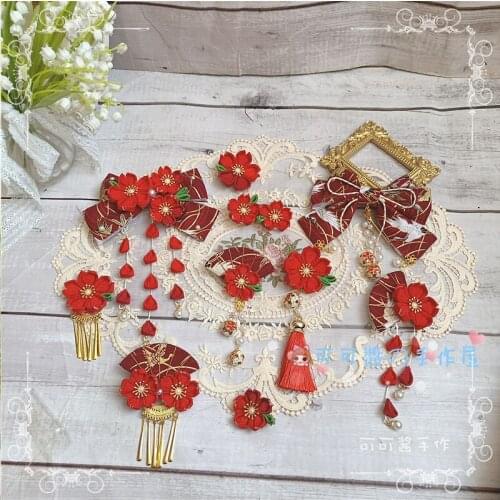 Japanese-style GIRLS And Wind Barrettes Accessories New Year Wine Cherry Blossoms Kimono Famous Prostitute Lolita Chinese-style