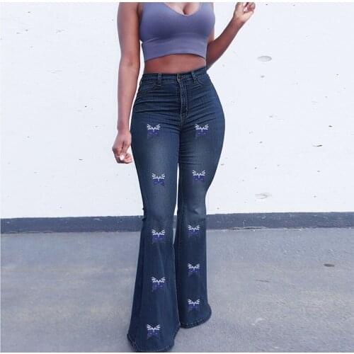 Butter Fly Print Indie Aesthetic Flare Jeans 5XL Vintage Y2K Stretchy Skinny Melody Denim Pants Wide Leg Bell Bottoms Plus Size