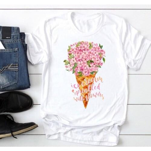 Women Ice Cream Floral New 90s Style Fashion Cartoon Summer Graphic T Top Lady Print Tee Female Tshirts Clothes T-Shirt