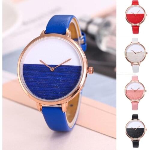 Fashion Women Dual Color Round Dial Quartz No Numbers Faux Leather Wrist Watch Ladies Dress Watches Gift Luxury