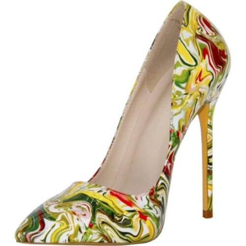 2021 Spring High Heel multicolored leather Women Pointed Party Wedding Shoe Plus Size Heels 12cm red Color Pumps 35