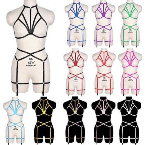 Women Harness Bra Straps Set Binding Body Leg Garter Sword Belt Punk Goth Sexy Bondage Chest Cage Lingerie Dance Wear Clothing