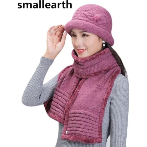 Women 2 Pieces Set New Winter Rabbit Fur Hat And Scarf For Girl Knitted Thick Caps Female Winter Casual Warm Plus Velvet Hat Set