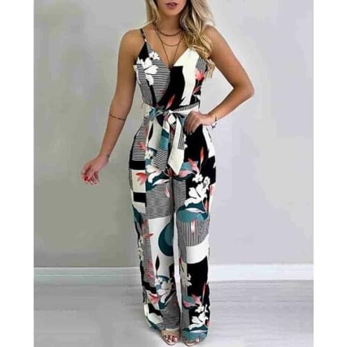 Women Sleeveless Backless Print Bandage Stripe Plus Size Bodycon Jumpsuit V-neck Romper Trousers Casual Clubwear Party