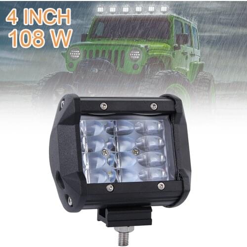 1PC 4 Inch 108W Work Light 10800LM Quad Row Off Road Spot Flood Combo Beam LED Light Bar Driving Fog Lamps for Jeep SUV ATV UTV