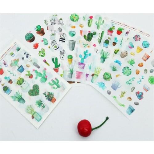6pcs Cactus Green Plant Flowers DIY Decoration Mold Sticker For Scrapbook Phone Case Album Stickers Beautify Tool C110