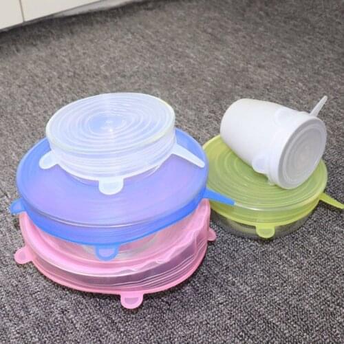6pcs Silicone Lids Cooking Pot Universal Suction Lid-bowl Stretch Lids Cooking Parts Stopper Heat Resisting Food Save Cover