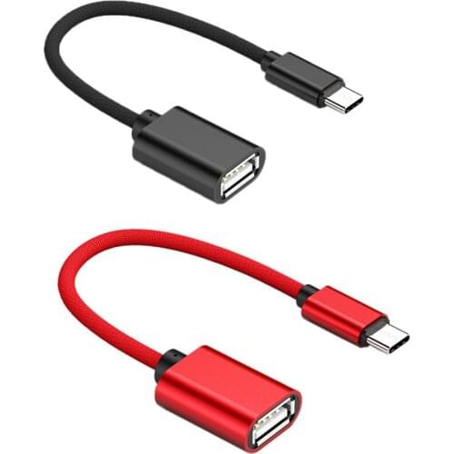 2 Pcs USB Otg Type C To USB Adapter Otg Fast Charging Type-C Charger Nylon Braided Data Cable Converter-Black & Red