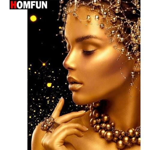 HOMFUN Full Square/Round Drill 5D DIY Diamond Painting " woman black gold" 3D Diamond Embroidery Cross Stitch Home Decor Gift