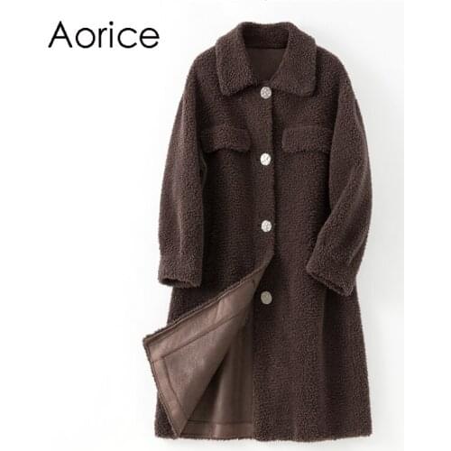 Aorice Women Long Real Sheep Fur Jacket Coat Female Wool Fur Trench Plus Size Parkas Coats Jackets H98917