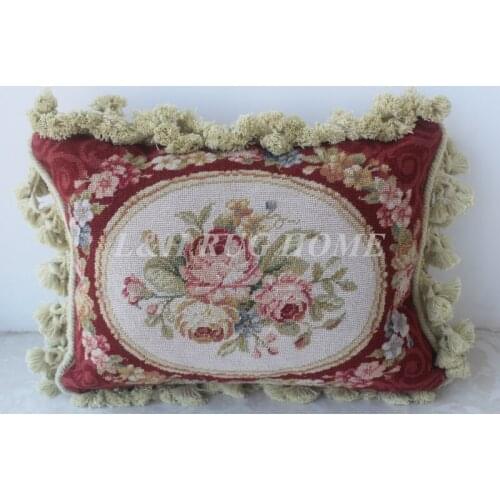 FREE SHIPPING 15K 12"X16" Needlepoint pillow, handknotted cushion with floral designs no insertion