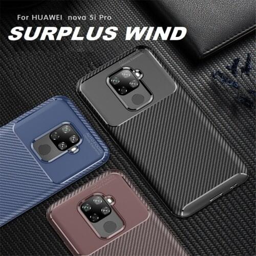 For Huawei Nova 5 5Pro 5i Nova 4 4e Phone Case Carbon Fiber Silicone Bumper ShockProof Back Cover for Huawei Nova 3i Nova 3