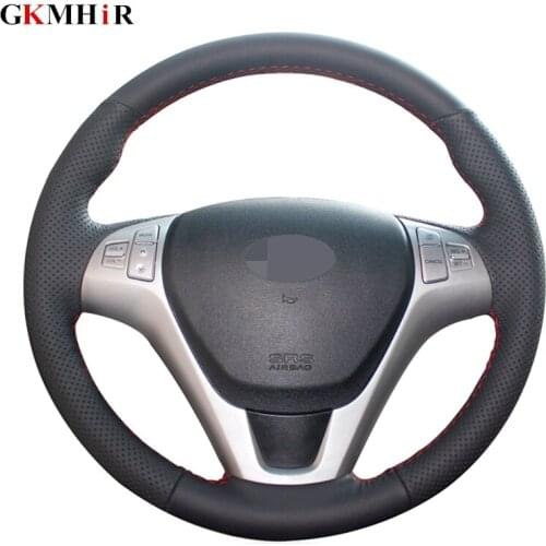 Black Artificial Leather Hand Sew Anti-slip Hand-stitched Car Steering Wheel Cover for Hyundai Rohens Coupe 2009 Rohens Coupe