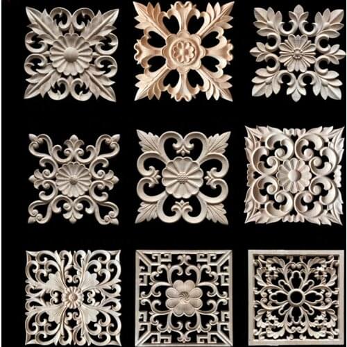 Decorative Wood Appliques Wood Carving Frame for Furniture Cabinet Door Nautical Home Decor Wooden Figurine Flower Pattern Carve