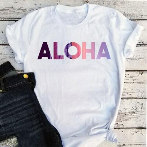 Aloha Tshirt Women New 2021 Clothing Hawaii Graphic T Shirts Letter Summer Graphic Shirts Beach Vacation Clothes Letter T