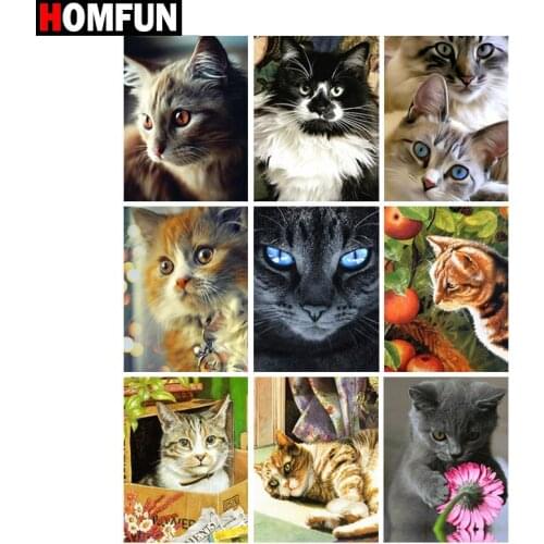 HOMFUN Full Square/Round Drill 5D DIY Diamond Painting "Animal cat" 3D Diamond Embroidery Cross Stitch Home Decor Gift