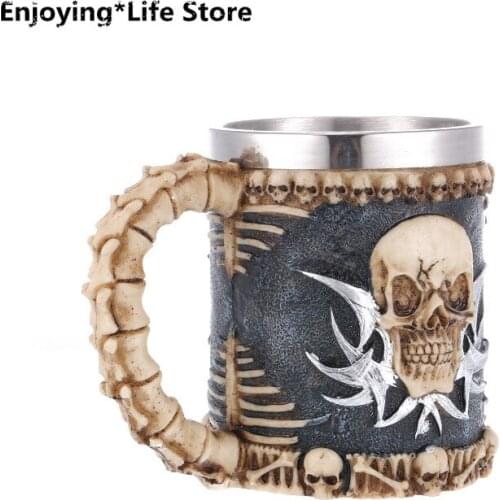 Mug Resin Skull Head Wine Cup Coffee Cup Stainless Steel Cup Halloween Bar Home Decoration