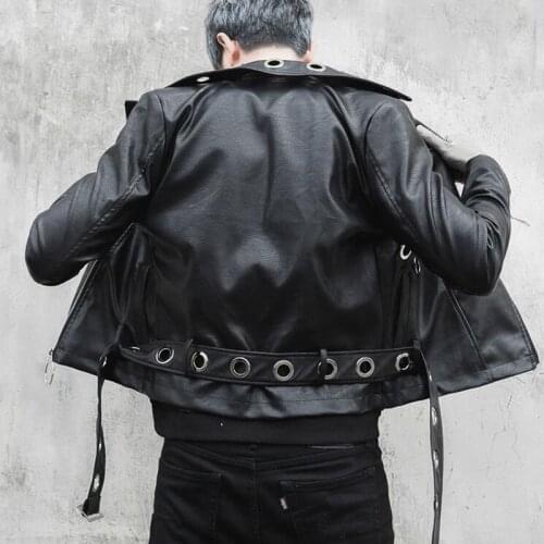 Autumn winter men punk rock hip hop leather jacket with many zippers nightclub DJ singer hiphop slim fit jackets stage costume