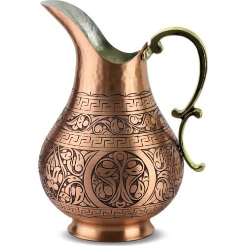 Morya Copper Water Pitcher with Lid Beverage Carafe Elegant Decanter Jug Juice Handmade Vintage Style Buttermilk Drinkware Red 2L