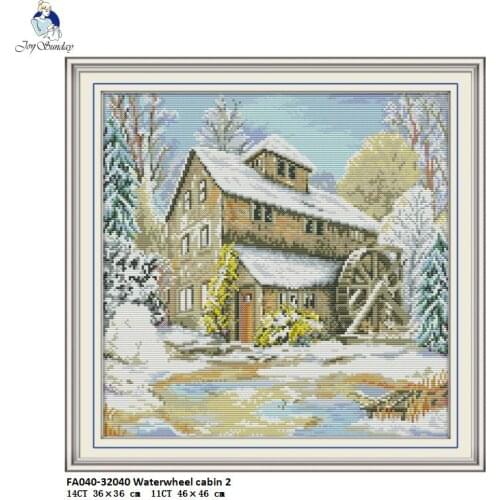 Waterwheel Cabin Cross Stitch kit Aida Fabric 14ct 11ct Counted Print Canvas Embroidery Handmade Accessories Stitch Crafts