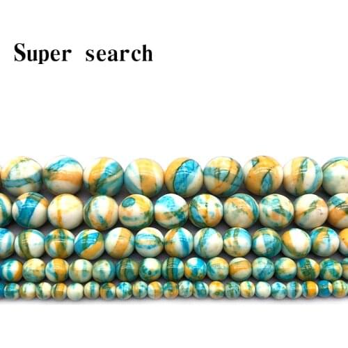Natural White Yellow Blue color Stripe rain stones Round Loose Beads 15" Strand 4 6 8 10MM Pick Size For Jewelry diy Bracelet