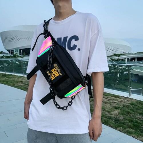 2021 New Street Trend Waist Pack Unisex Chain Crossbody Bags Reflective Stripe Large Capacity Messenger Bags Men Chest Pouch