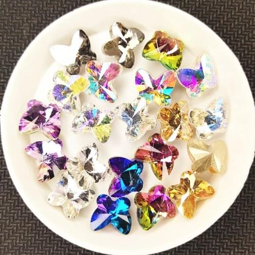 Top Quality All Color 9x10mm butterfly Shaped Glue On Rhinestone Glitter Glass Strass Sewing Fabric Garment Nail Art Decorations