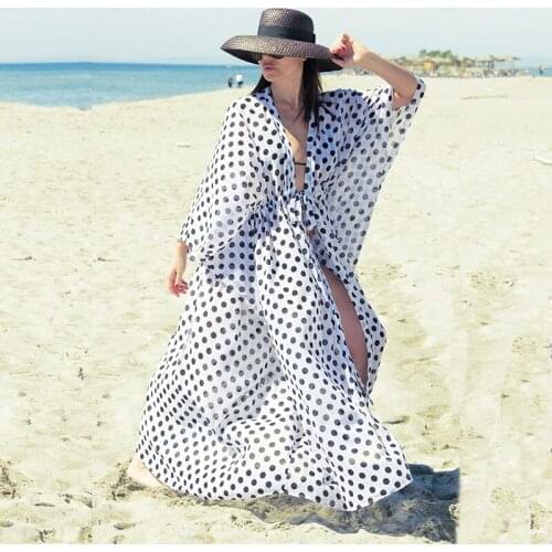 Beach Cover up Tunics for Beach Print Chiffon Long Kaftan Bikini Cover up Robe de Plage Sarong Beach Wrap Swimsuit coverup Q1295