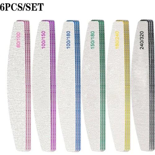 6PCS/SET Professional Nail File SetNail Files Sandpaper Moon Style Acrylic Nail File Art Tools Buffer Nails Sanding Grinding Pol