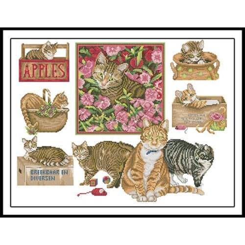 Joy Sunday Cross Stitch Cat Patterns 14CT 11CT DIY Crafts Cross Stitch Stamped Kit Counted Animal Paintings Handmade Needlework