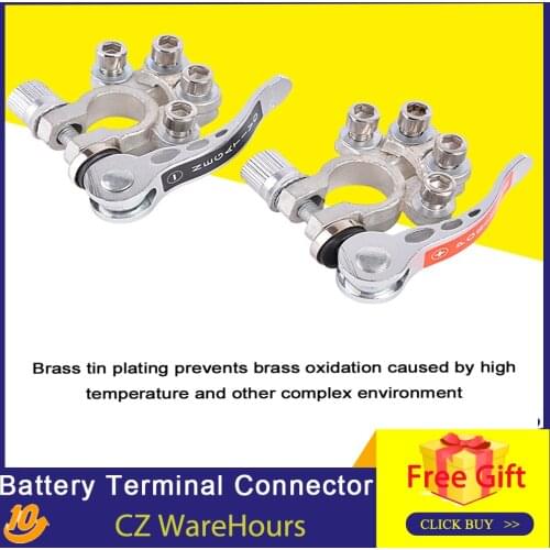 1 Pair Battery Terminal Connector Tin Plated Brass Battery Connector Battery Connection Clip Automobile Battery Pile Heads