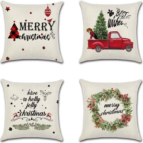 Christmas Cushion Cover 45*45 Christmas Tree Pillowcase Sofa Cushions Pillow Cases Cotton Linen Pillow Covers Home Decor