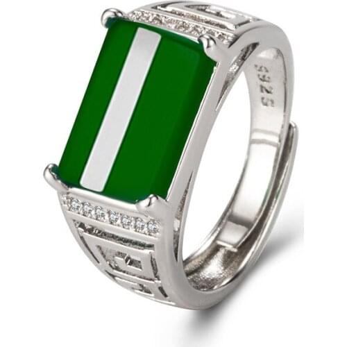 S925 Sterling Silver Natural Emerald Gemstone Jewelry Silver 925 Jewelry Bizuteria Wedding Turquoise Jade Gemstone Ring Females