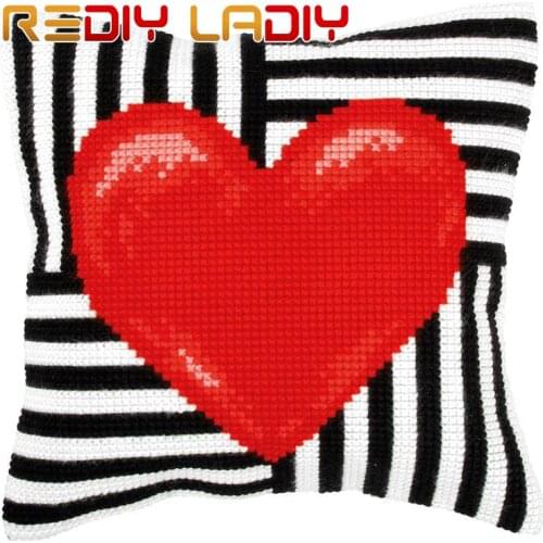 DIY Cross Stitch Cushion Cover Heart with Love Pillow Chunky Cross-Stitch Cushion 100% Acrylic Yarn Pillow Case Arts & Crafts