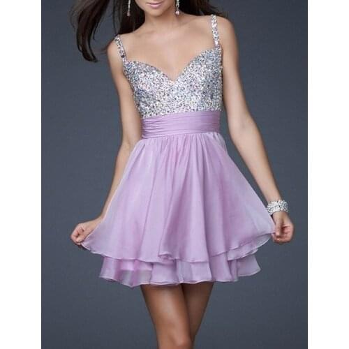 Chiffon fabric new style pleat and beading handwork V-neck Short party prom gown Purple 2018 cheap bridesmaid dresses