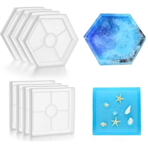 DIY Crystal Epoxy Coaster Swing Table Silicone Mold Mirror Square Hexagon Round Resin Crystal Model