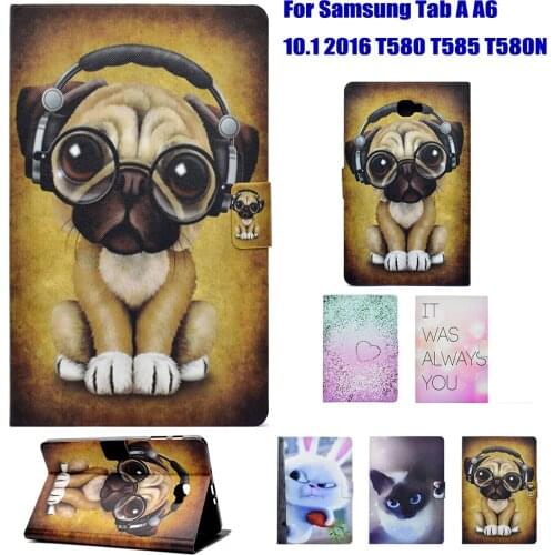 Slim Stand Tablet Case For Samsung Galaxy Tab A A6 10.1 2016 T580 T585 T580N Case Cute Dog Cat Rabbit Heart Pattern coque para