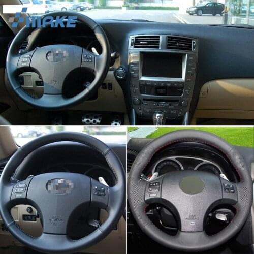 For LEXUS IS250 IS300 IS350 High Quality Hand-stitched Anti-Slip Black Leather Red Thread DIY Steering Wheel Cover