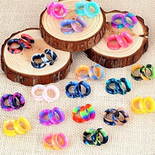 JUNLOWPY Silicone Tunnels Double Flared Ear Gauges Plugs Flexible Stretching Ear Piercing Jewelry Mixed Color 6mm-25mm Plugs