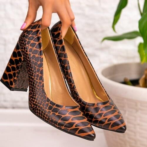 Tonar Sest Brown Snake Detailed Heels Women Shoes Spring Summer New Season Cool Comfortable Style Chic Street Fashion