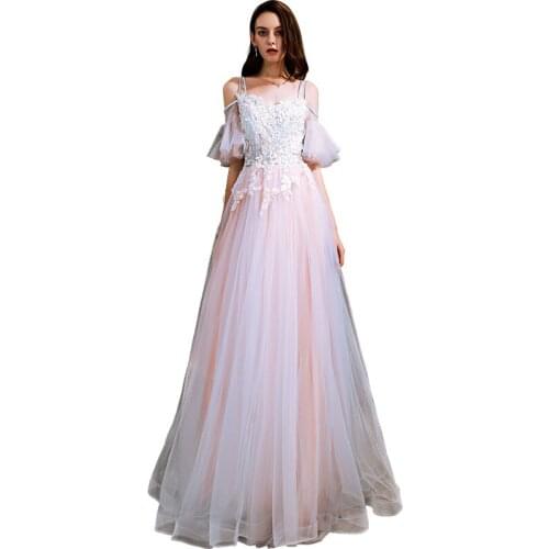 Beauty Emily White Pink Evening Dress 2020 Long Lace Up A line Formal Party Prom Dress Floor-length robe de soiree
