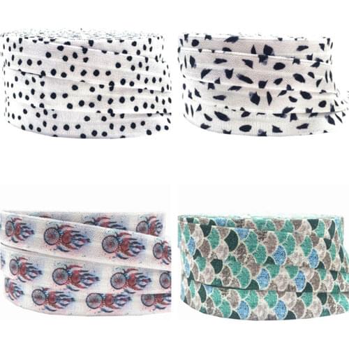 10 Yards 15mm Dot Fish Scale Dreamcatcher Print Fold Over Elastic Stretchy band DIY Girls Hair Ties Strap headband Accessories