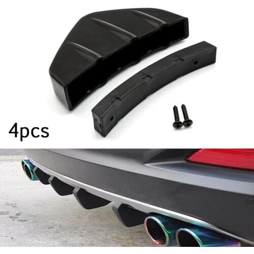 4pcs Car Rear Bumper Lip Diffuser Shark Fins Splitter ABS Plastic Black Spoiler