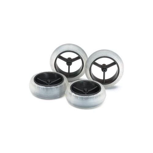 4pcs Tamiya Mini 4WD Racer Parts Narrow Large Dia. Wheel Soft Arched Tires Large Diameter Silver Transparent Gray-tire 95420