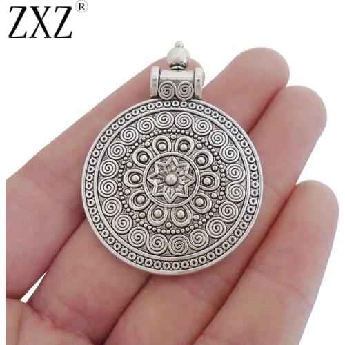 ZXZ 5pcs Round Charms Pendants Bohemia Flower Spiral For DIY Necklace Jewelry Making Findings 50x36mm